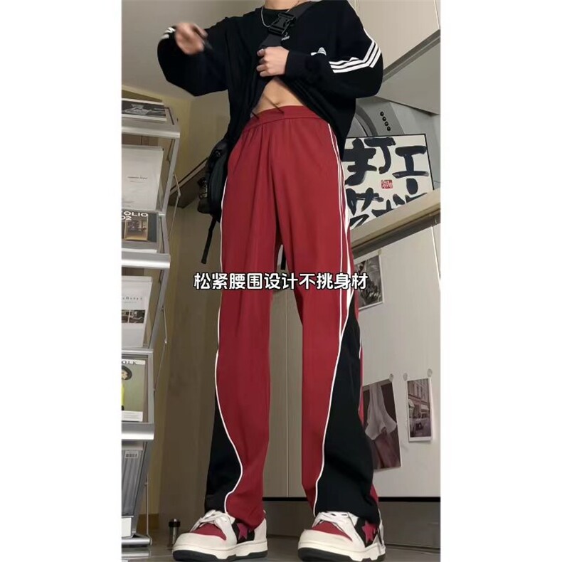 新款撞色侧条纹伞兵裤宽松直筒休闲裤K6231P55,男装休闲裤,电商D325