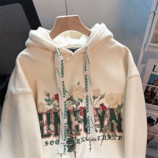 EE139-P75华棉加绒加厚卫衣女秋冬刺绣花连帽保暖上衣大码女装，男装卫衣，星座911-3