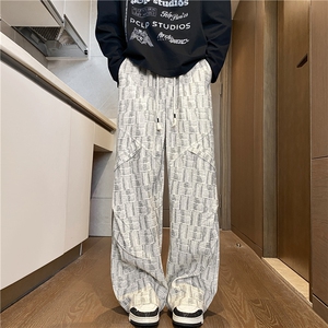 美式秋季新款拼接格子扎染设计潮流休闲裤B315-K25341-特p35控68图片