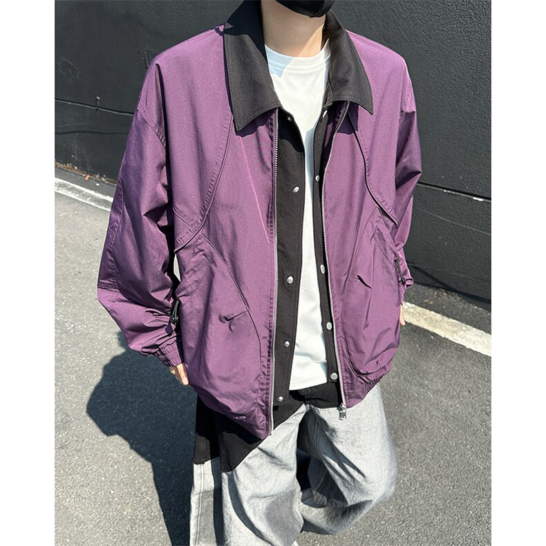 紫色哈灵顿解构拼接外套假两件飞行员夹克 JK912 P95图片