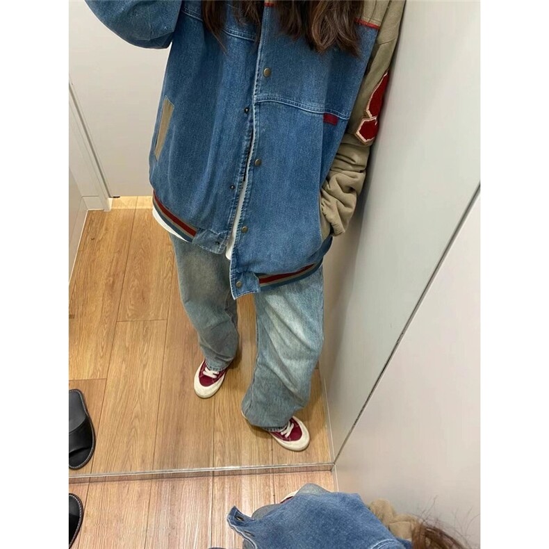 美式复古牛仔外套男女美秋冬新款拼接百搭情侣棒球服LJK8527-P73,男装工装外套,星座1008