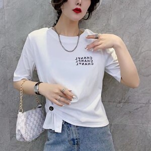 欧洲站2021夏季新款不规则开叉短款T恤女修身显瘦短袖打底衫上衣图片