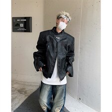 秋季新款港风美式原版PU皮喷墨工艺有垫肩立领夹克男JK1387-P80，男装夹克，星座313A(原308A-2)