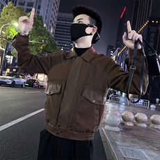 2025春秋季新款男士拼接翻领机车皮衣外套夹克A368-P8810-P118，男装夹克，电商A368