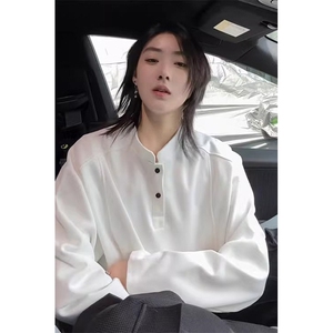 抖音得物品质美式高街重磅曼巴棉拼接cleanfit亨利领卫衣长袖T恤图片