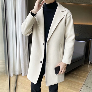 轻熟风春秋季中长款毛呢大衣男士韩版潮流修身风衣呢子外套 M32图片