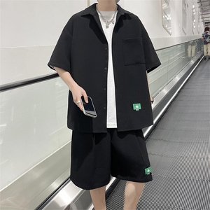 主推~夏季冰丝华夫格短袖衬衫宽松潮牌短裤套装 3546P70图片