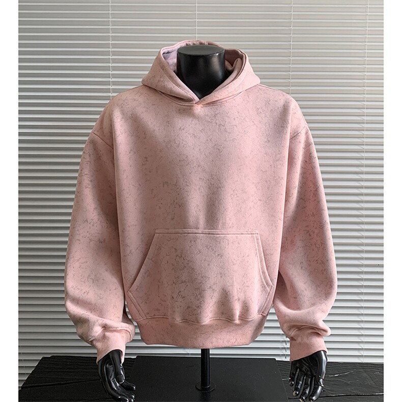 水洗扎染连帽加绒奥粒绒重磅无帽绳500克卫衣外套男RH5310JR-P60,女装短外套,星座610B-1