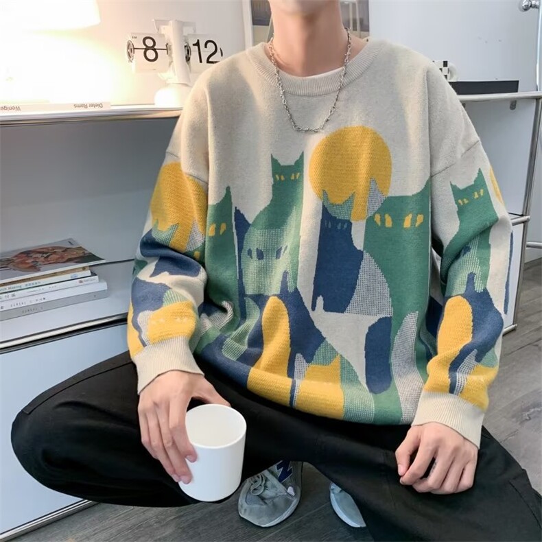 毛衣男港味2023秋季复古日系针织衫Y04P40,男装针织衫/毛衣,星座1116-2