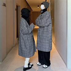 情侣装冬中长款呢大衣翻领宽松廓形格纹夹棉毛呢外套G1038P128，女装短外套，电商A339