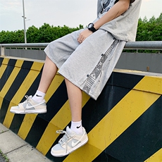腰果花裤子高街ins潮牌白色运动短裤男训练排扣五分裤DK115-P18，男装休闲裤，星座308B-1