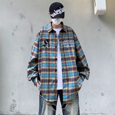 美式街头复古格子长袖衬衫男C128P46，男装衬衫，星座1116-2