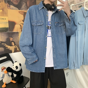 复古打底衬衣牛仔衬衫秋季休闲潮牌韩版潮百搭青年外套 W1207-P45图片