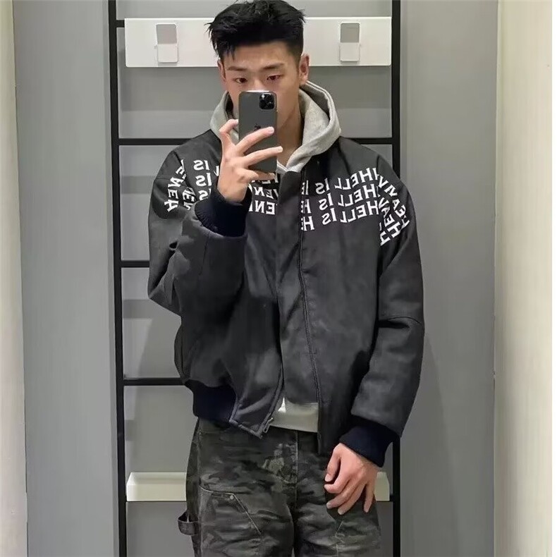 春秋扎染棒球服夹克高街字母印花机车皮衣情侣外套A964-P49,男装夹克,星座208-5