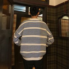 韩版小清新条纹海魂衫毛衣男秋冬宽松情侣套头针织衫T013-P55，男装针织衫/毛衣，星座1501