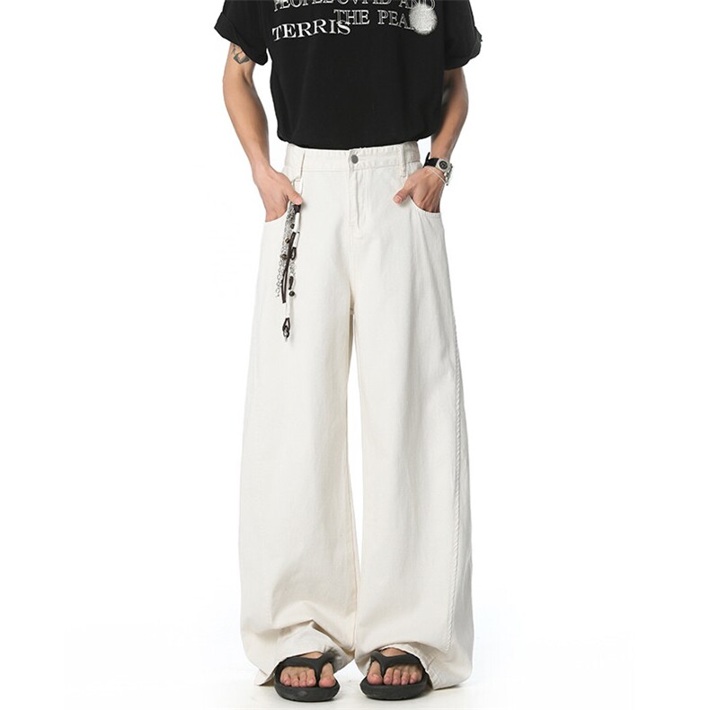 特~库存充足白色阔腿裤全棉宽松直筒牛仔裤子男女款3028/P49,男装牛仔裤,星座902A