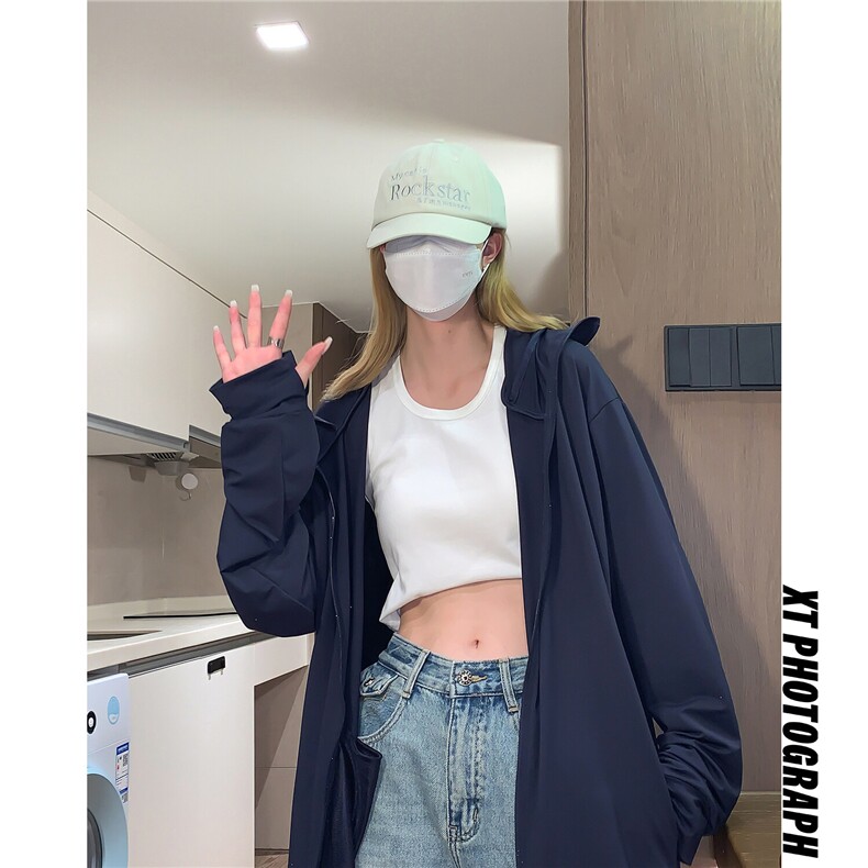清凉一夏胖mm冰丝大码防晒服外套垂感透气百搭宽松连帽夹克女,女装防晒衣,星座202-3
