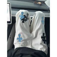 克罗心十字架牛仔裤男女新款潮牌痞帅宽松直筒休闲裤N795-P47，男装牛仔裤，星座208-5