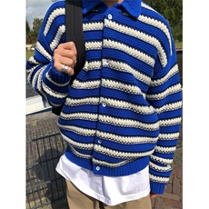 秋季新款Polo领彩色条纹毛衣男宽松休闲慵懒风撞色针织衫MY001，男装针织衫/毛衣，星座1116A（原606A-3）