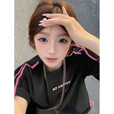 抖音得物品质二开240克宽松纯棉美式潮牌印花三条杠中性风短袖T恤，男装T恤，电商A486
