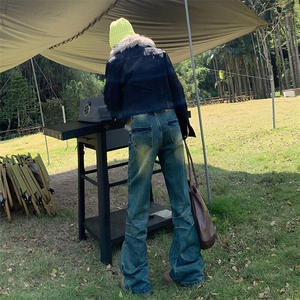 美式弯刀微喇牛仔裤加长款潮男裤子窄版瘦高个直筒长裤YD2127-P65图片