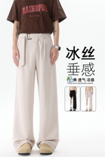 8XL-M垂坠感冰丝西裤大码凉感裤子腰带直筒长裤休闲裤KZ1958/P55，男装休闲裤，电商B238
