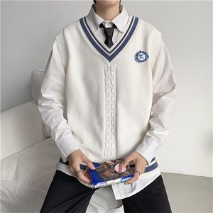 男女宽松V领背心毛衣秋冬针织马甲学院风秋外套Z655-P40