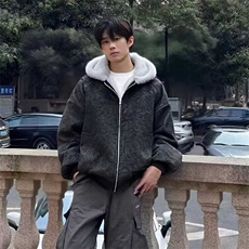 现货高品质美式高街冬季重磅座山雕大毛毛领pu皮棉衣男女加厚外套，男装皮衣，电商A443