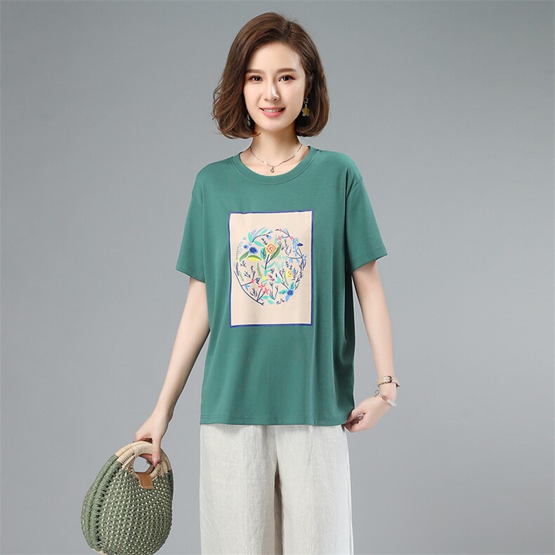 短袖直筒圆领2021年夏季潮流韩版显瘦印花T恤,女装T恤,小林双子