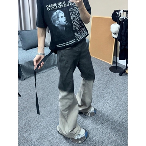 W10283-P45 网图现货 高街ro渐变小众暗黑水洗拖地牛仔裤喇叭裤图片
