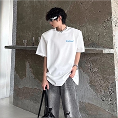 抖音得物供货210克现货宽松纯棉美式潮牌印花落肩袖纯棉T恤AT2199，男装T恤，电商A443