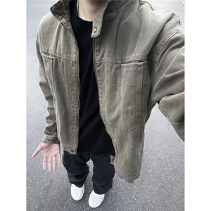 JK25-P70 秋冬美式复古重磅水洗帆布哈灵顿外套男立领设计感图片