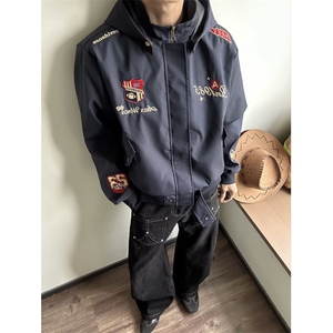 1506/Q34170/P75春秋痞帅外套男ins高街潮牌港风潮流宽松夹克,打底蓝t恤搭配男图片