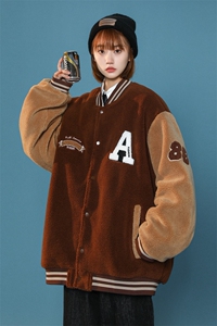 男女同款加绒加厚羊羔绒棒球领保暖棉服大衣A406 MY11 P125图片