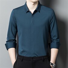 男装免烫衬衫2023年秋新款长袖商务时尚百搭宽松纯色上衣薄款外套，男装衬衫，电商B212（原钱塘6029）