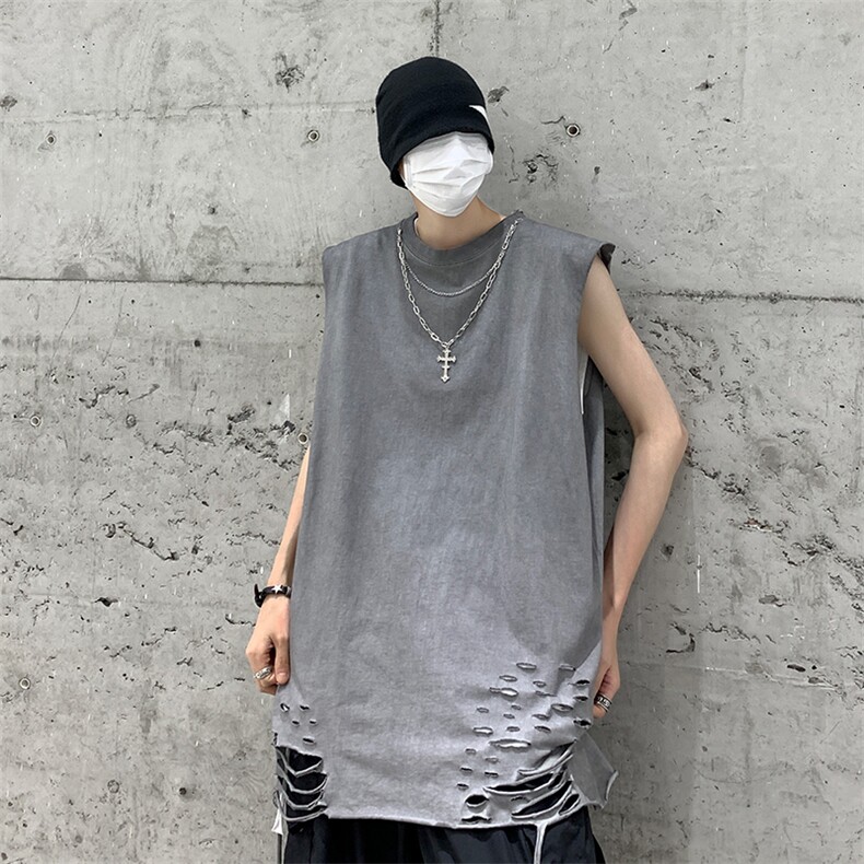 背心/马甲/坎肩夏季圆领下摆破洞无袖纯色T恤B239-1237-P45,男装背心/马甲,星座514-2(原B239)