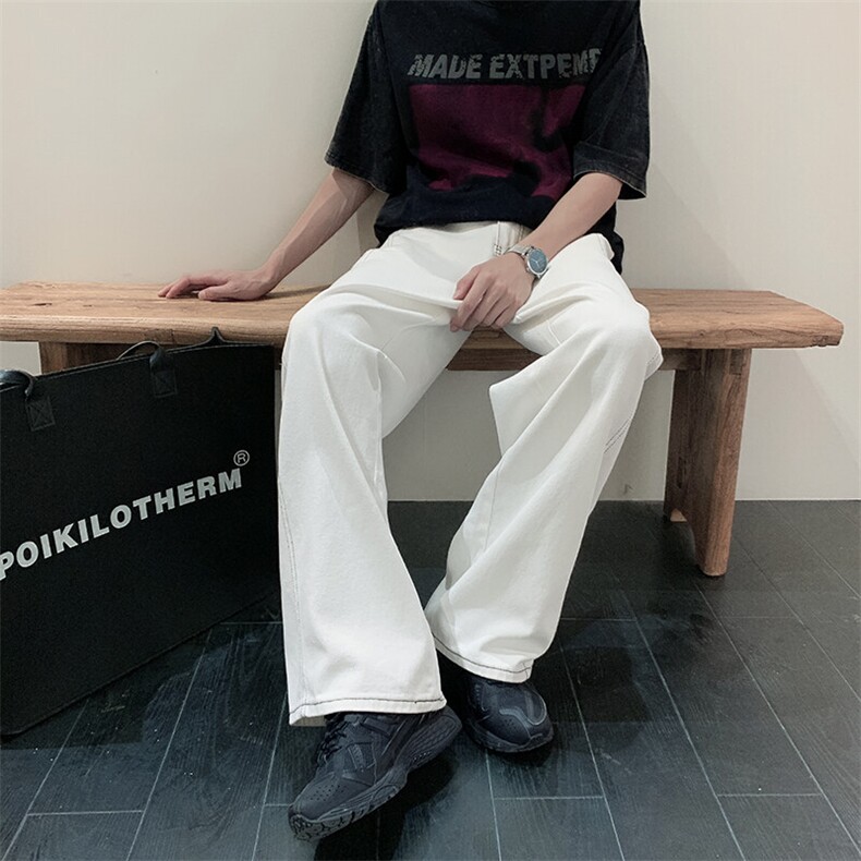 现货100棉保利景白色全棉宽松直筒牛仔裤子男女休闲款565/P49,男装牛仔裤,星座902A
