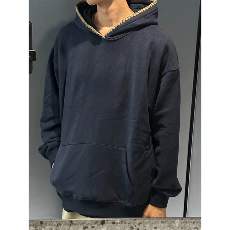 抖音得物高品质二开25秋冬美式重磅宽松纯色连帽贝壳刺绣卫衣W63,男装卫衣,电商A486