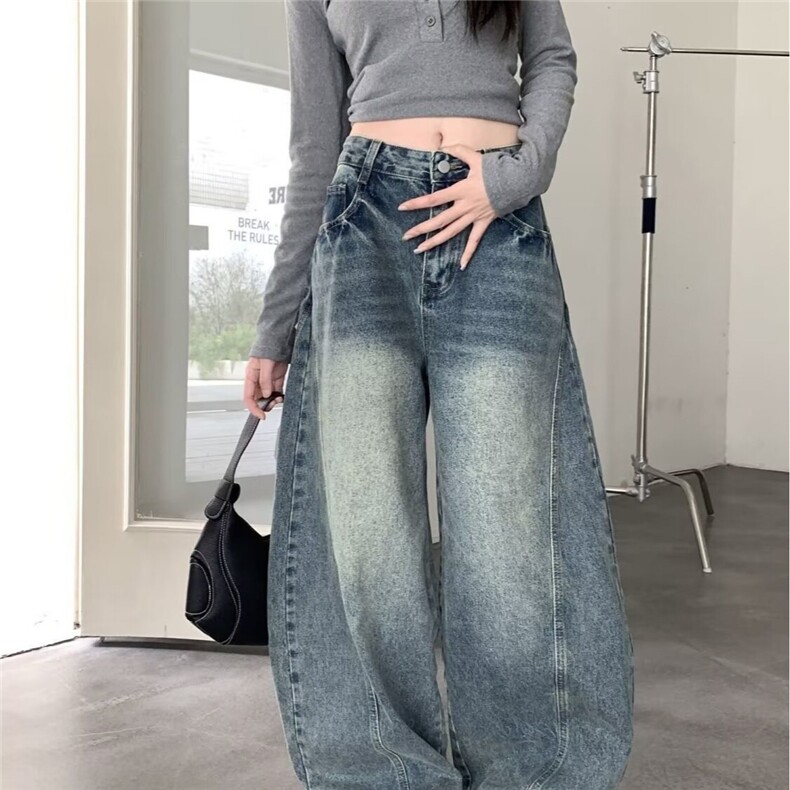 美式复古水洗宽松直筒牛仔裤男高街潮牌cleanfit弯刀阔腿休闲长裤,男装牛仔裤,星座506A