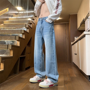 美式高街牛仔裤男士2026新款春季潮牌直筒宽松阔腿长裤J8075-P45图片