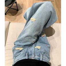 做旧破洞水洗磨破牛仔裤女宽松显瘦直筒裤长裤拖地裤NS749，男装牛仔裤，星座1116A（原606A-3）