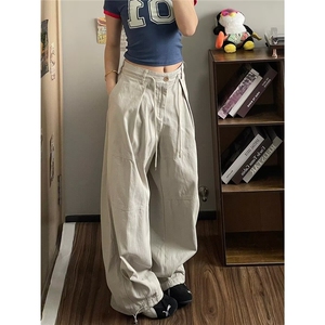 美式复古直筒抽绳工装裤男女休闲宽松百搭阔腿拖地长裤图片
