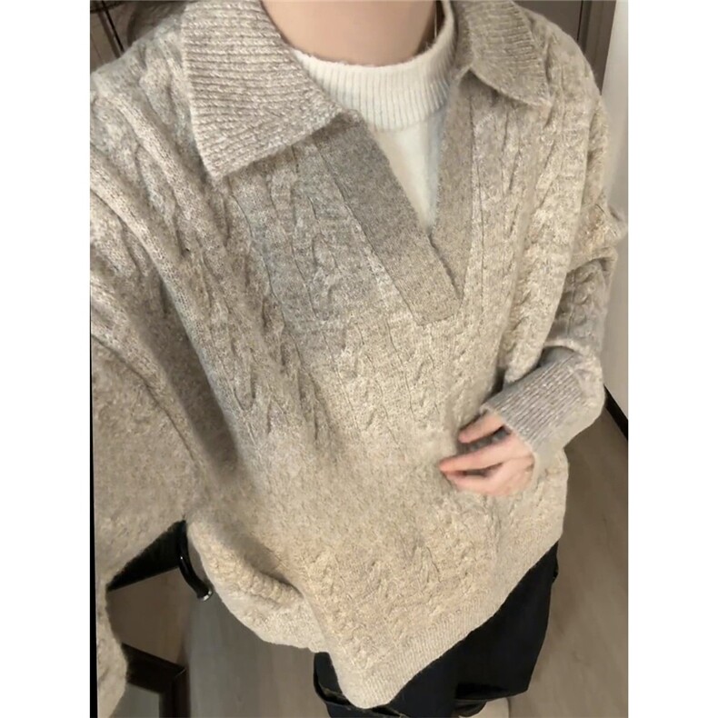 美式复古麻花假两件针织毛衣男冬季潮慵懒风纯色套头打底加厚外套，男装T恤，星座506A