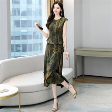 十三行高端棉麻连衣裙女夏2025新款贵夫人品牌时尚妈妈气质两件套,商品下架区,韩然一族