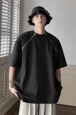 港风美式双拉链设计T恤男休闲大码情侣短袖T恤男DT77098P40控58，男装T恤，星座226-1