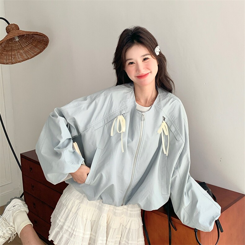 新品韩系蝴蝶结圆领夹克外套-2d075（p135-k195),女装短外套,2D075