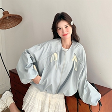 新品韩系蝴蝶结圆领夹克外套-2d075（p135-k195)，女装短外套，2D075