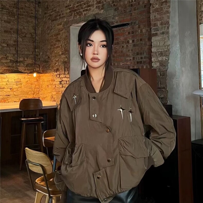 W10188-P65 网图现货 秋冬美式原创不规则飞行员夹克棒球服外套图片