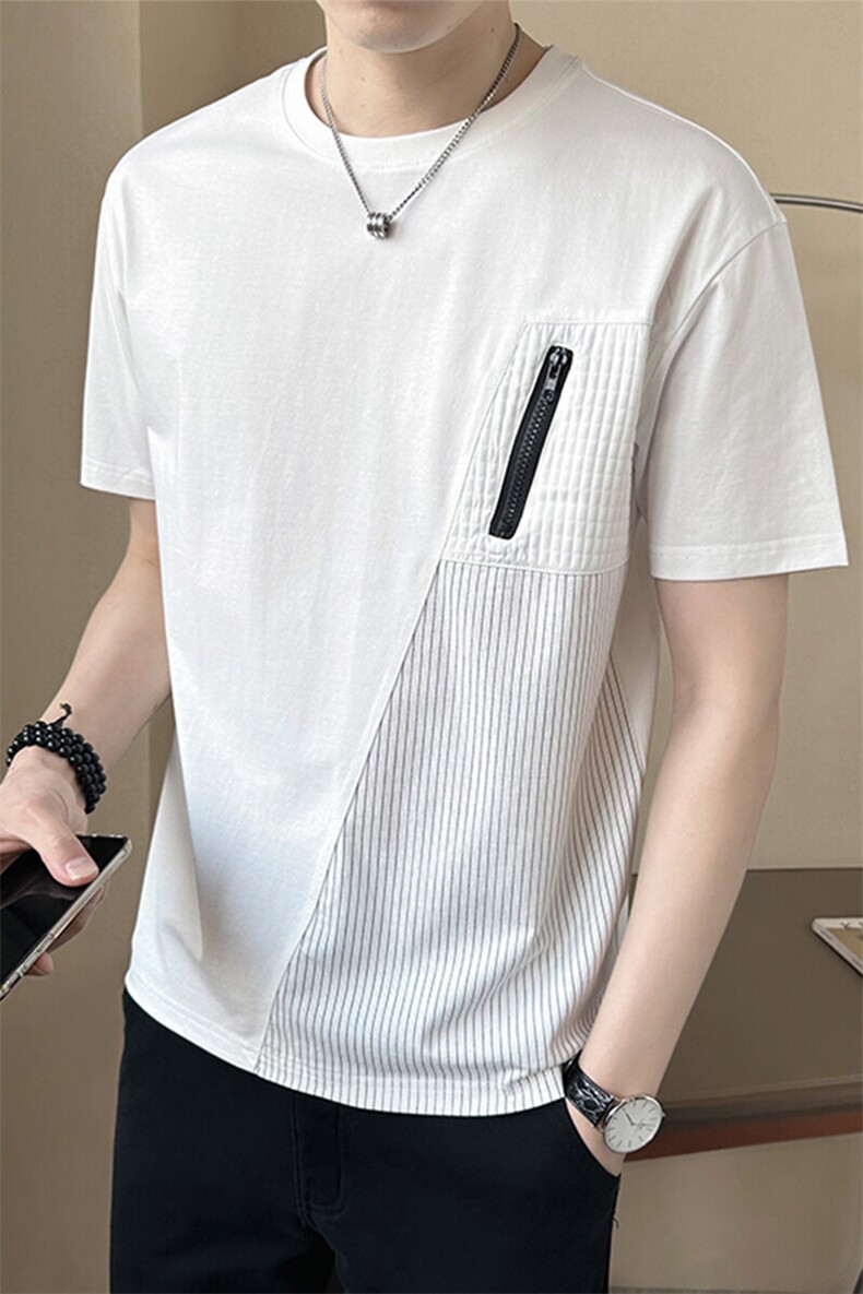 2025新款夏季短袖T恤男潮牌圆领拉链设计感半袖A313-68241-P50,男装T恤,电商A313