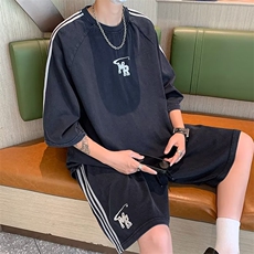 套装男韩版潮流字母印花高街帅气2026夏季新款ins假两件W4802-P48，男装休闲套装，星座412
